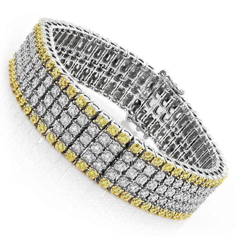 12.50 Carats Bracelet Homme Réel Diamant Jaune Et Blanc Deux Tons Or 14K