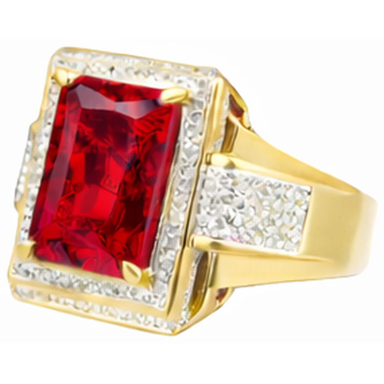 13 carats Gros émeraude Taille Rouge Bague Rubis Homme Avec Diamant Naturels Extraits des Mines ( et non cultivés en laboratoire ) Ur Jaune 14K