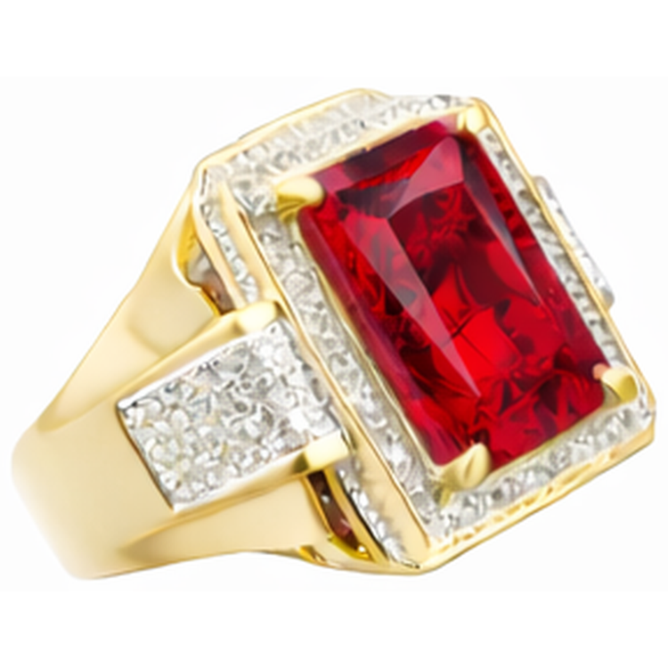 13 carats Gros émeraude Taille Rouge Bague Rubis Homme Avec Diamant Naturels Extraits des Mines ( et non cultivés en laboratoire ) Ur Jaune 14K