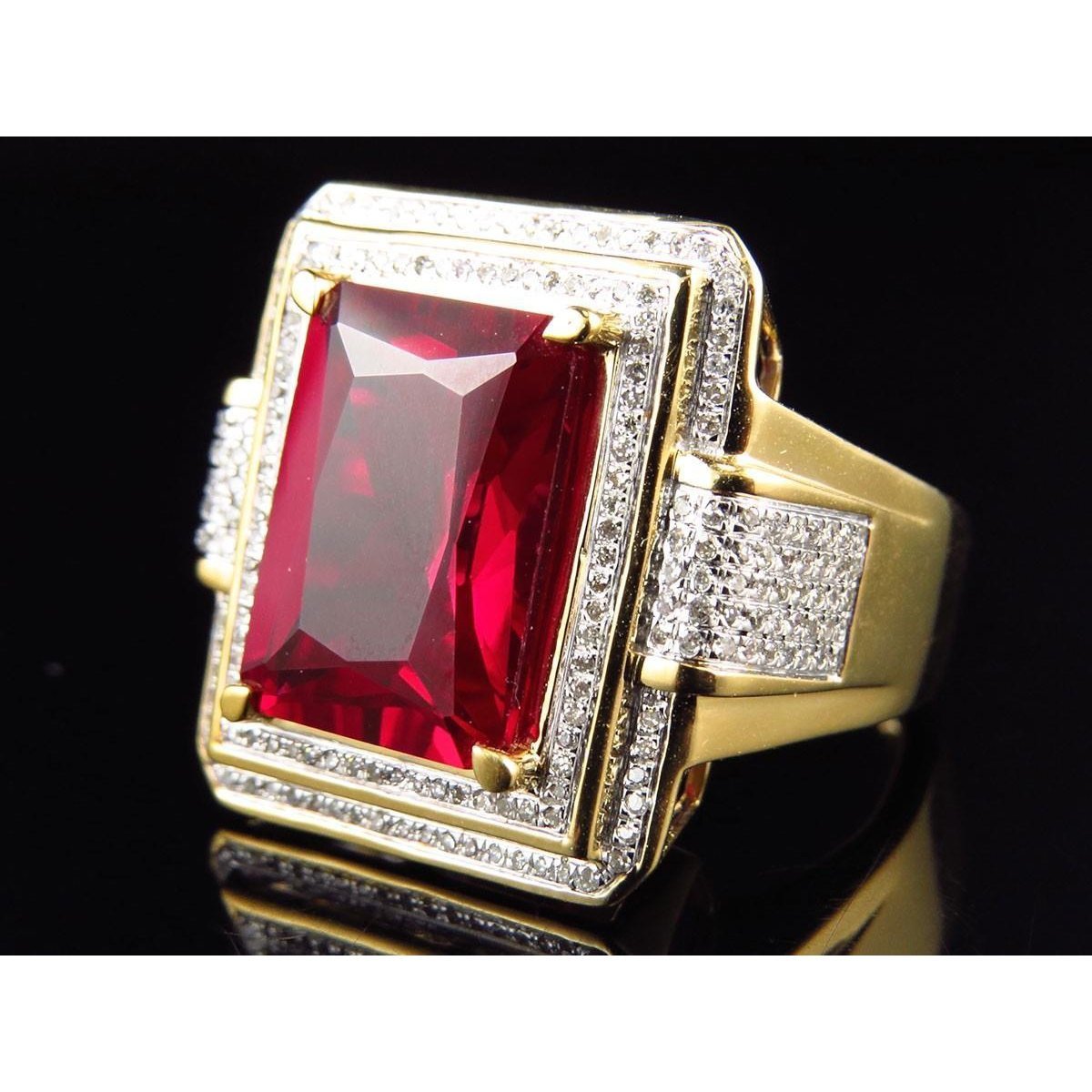 13 carats Gros émeraude Taille Rouge Bague Rubis Homme Avec Diamant Ur Jaune 14K - HarryChadEnt.FR