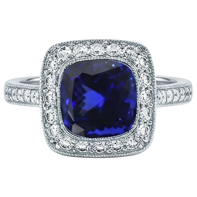 naturel cushion tanzanite 14.75carats bague angle de côté