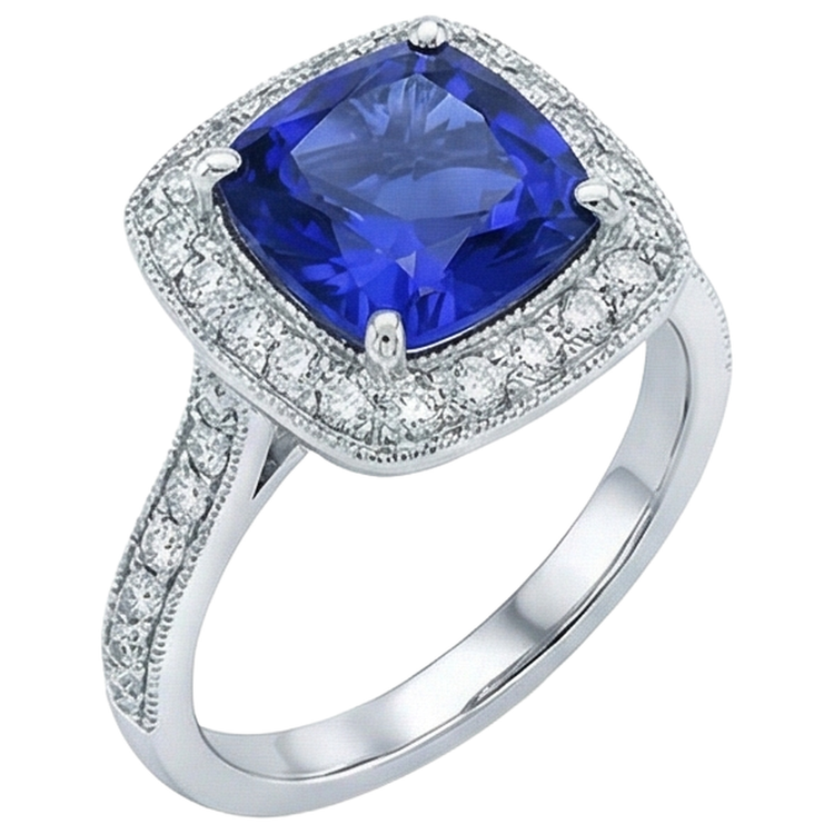 naturel cushion tanzanite 14.75carats bague vue de dessus
