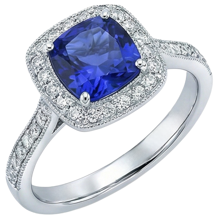 naturel cushion tanzanite 14.75carats bague vue de profil