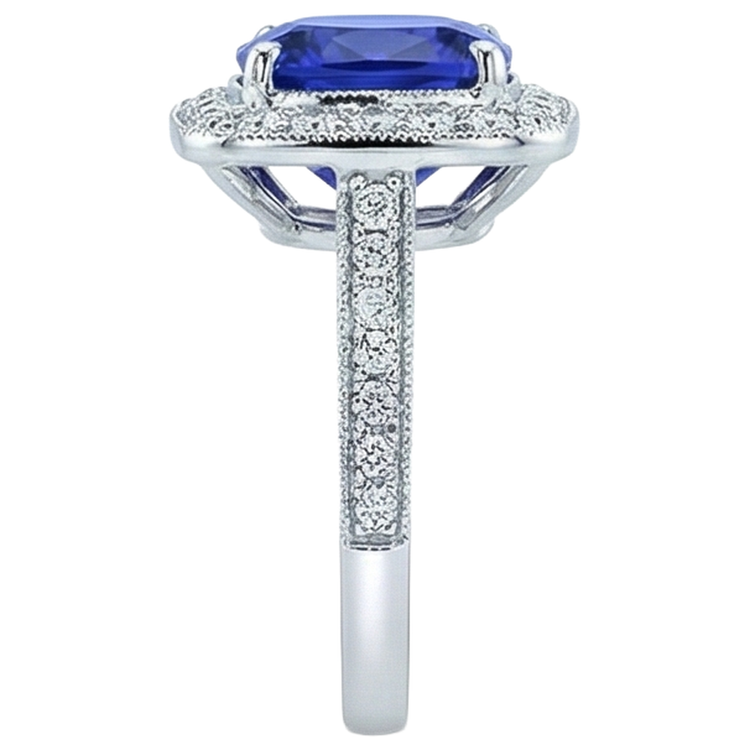 naturel cushion tanzanite 14.75carats bague sur blanc