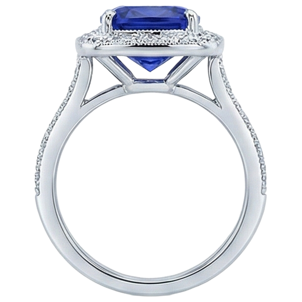naturel cushion tanzanite 14.75carats bague avec accents diamants