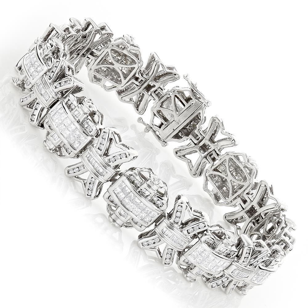 14 Carats Princesse & Naturel Diamant Rond Bracelet Homme Or Blanc 14K