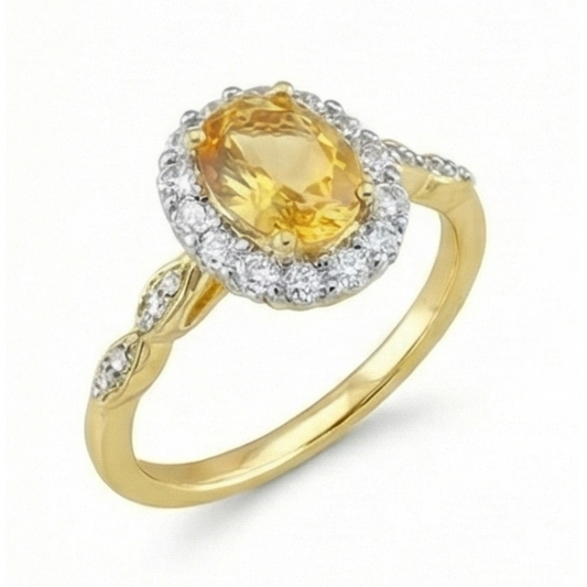 Ovale Citrine bague en Or Jaune 14 Carats – vue de face