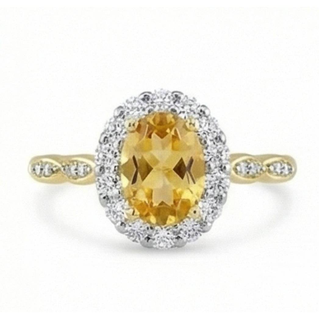 Bague avec Gemme Or Jaune 14 Carats avec Citrine – vue d'angle