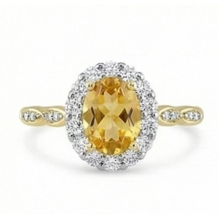 Bague avec Gemme Or Jaune 14 Carats avec Citrine – vue d'angle