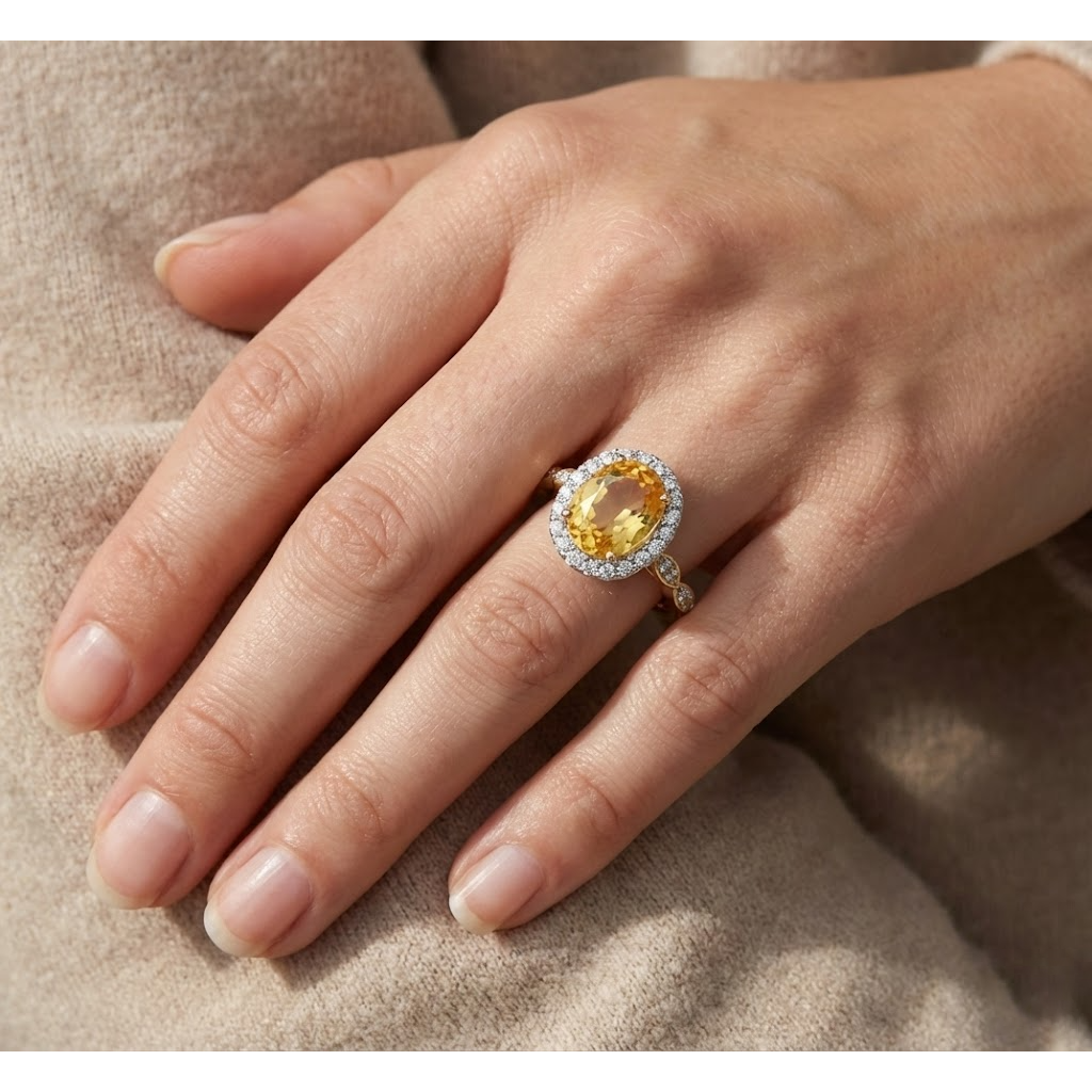 Bague avec Gemme Or Jaune 14 Carats avec Citrine – vue détaillée