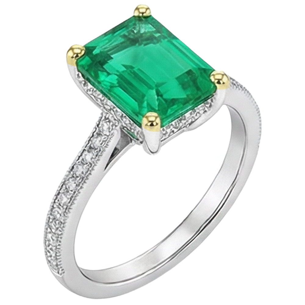 Émeraude Colombienne Bague Pierre de Couleur – vue de côté