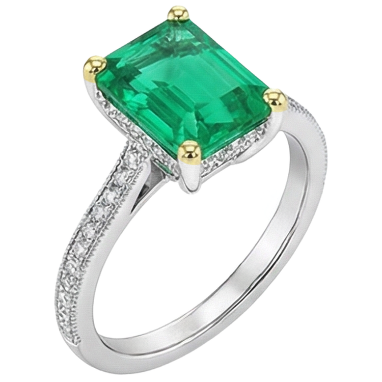Émeraude Colombienne Bague Pierre de Couleur – vue de côté