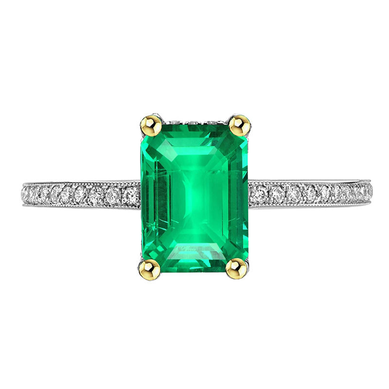Émeraude Colombienne Bague Pierre de Couleur 2 carats Or 14K Bicolore – vue principale