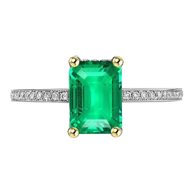 Émeraude Colombienne Bague Pierre de Couleur 2 carats Or 14K Bicolore – vue principale