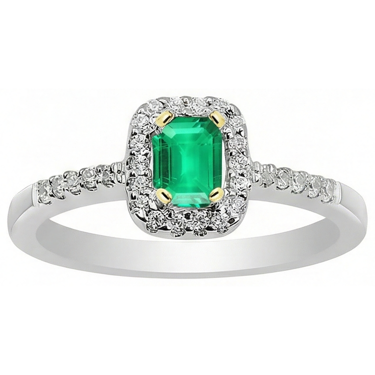 Bague Pierre de Couleur Or Bicolore 14 Carats avec Émeraude Fine – vue d'angle