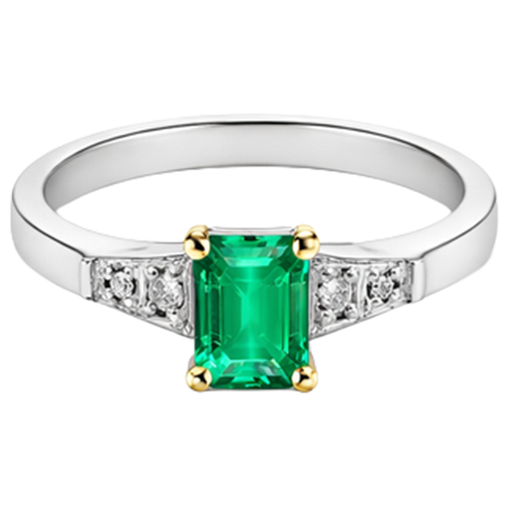 Émeraude Fine Taille Émeraude Bague Pierre de Couleur en Or 14K Bicolore – vue de côté