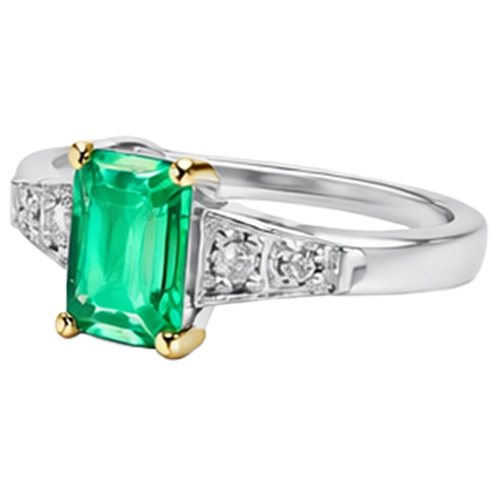 Émeraude Fine Bague Pierre de Couleur 2-carats Or 14K Bicolore – vue de profil