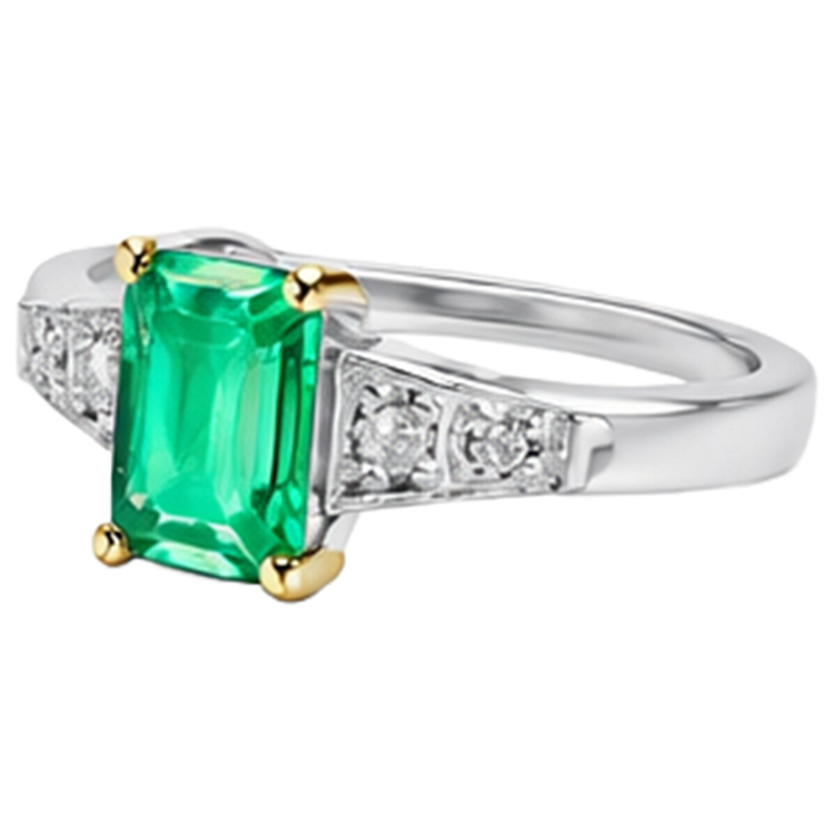 Émeraude Fine Bague Pierre de Couleur 2-carats Or 14K Bicolore – vue de profil
