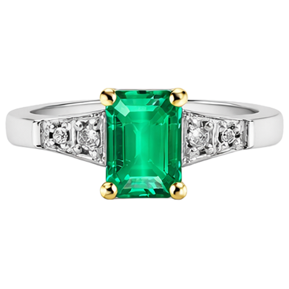 Taille Émeraude Émeraude Fine bague en Or 14K Bicolore – vue de dessus
