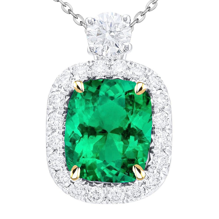 Émeraude Colombienne Coussin Pendentif Gemme en Or Bicolore 14 Carats – vue principale