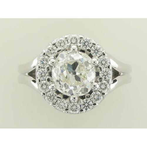 Brillant Coussin Antique Bague de Fiançailles Halo en Or Blanc 14 Carats – vue principale