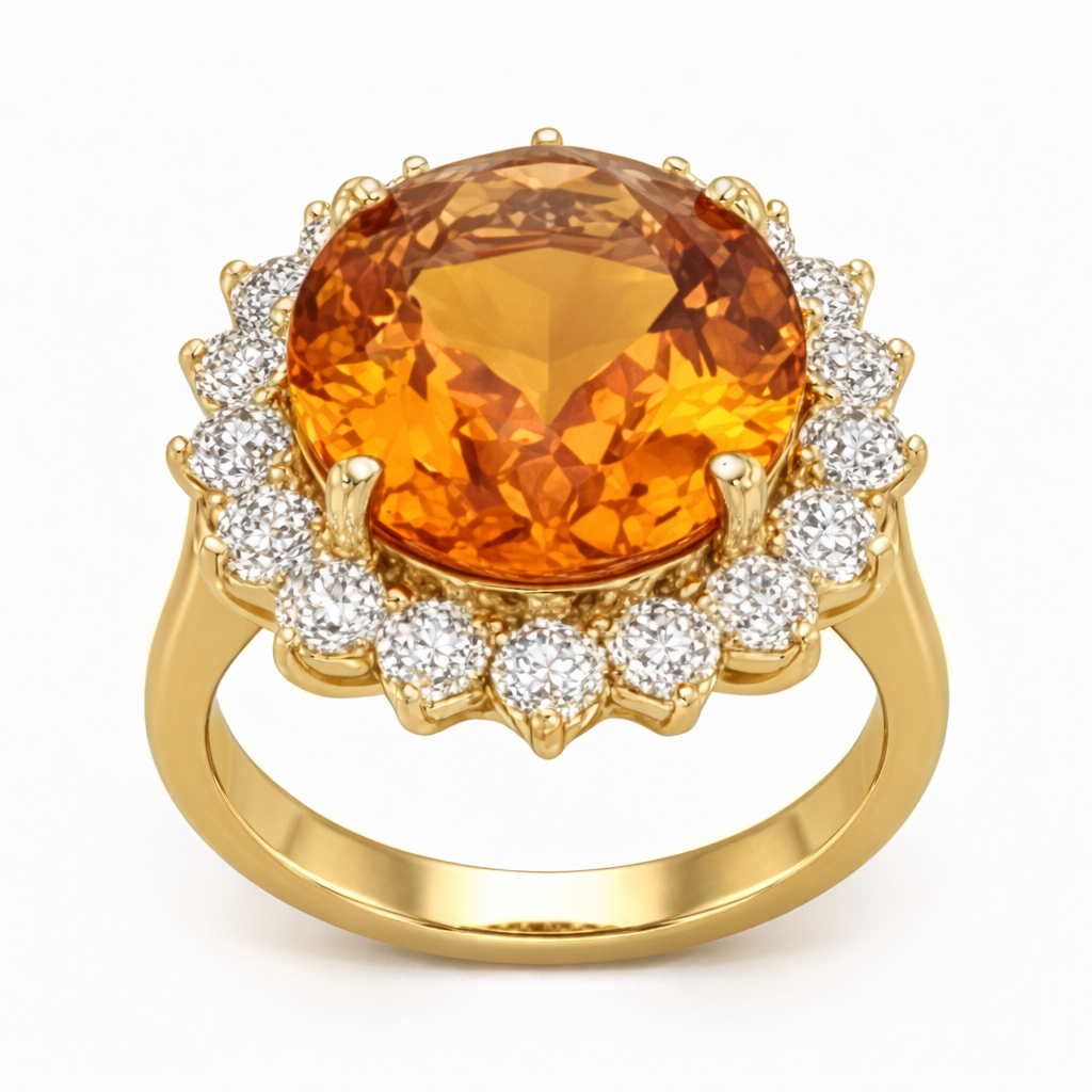 Bague Pierre Précieuse Or Jaune 14 Carats avec Citrine Dorée – vue de dessus