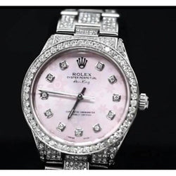 15 ct. Cadran et lunette en diamant personnalisés Montre Rolex acier inoxydable Roi de l'air