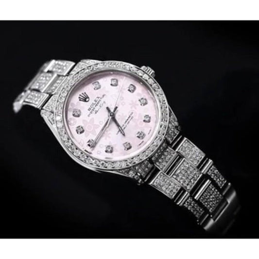 15 ct. Cadran et lunette en diamant personnalisés Montre Rolex acier inoxydable Roi de l'air2