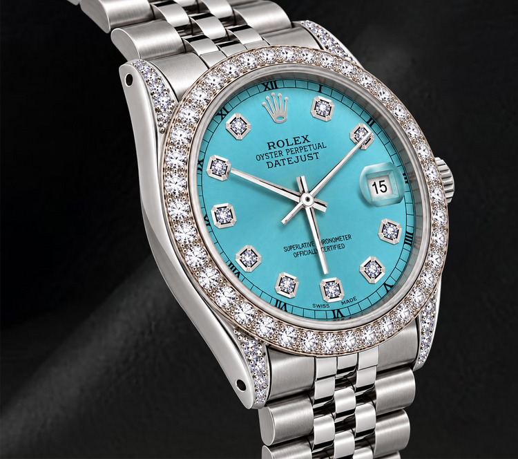 Montre Rolex Datejust 36 mm 16200 en Acier Inoxydable Cadran Diamants Bleu Glacier