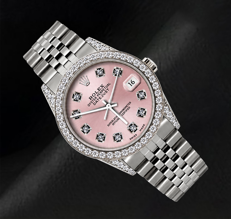Montre Rolex Datejust 36 mm 16200 Cadran Diamants Rose Lunette Diamants Acier Inoxydable