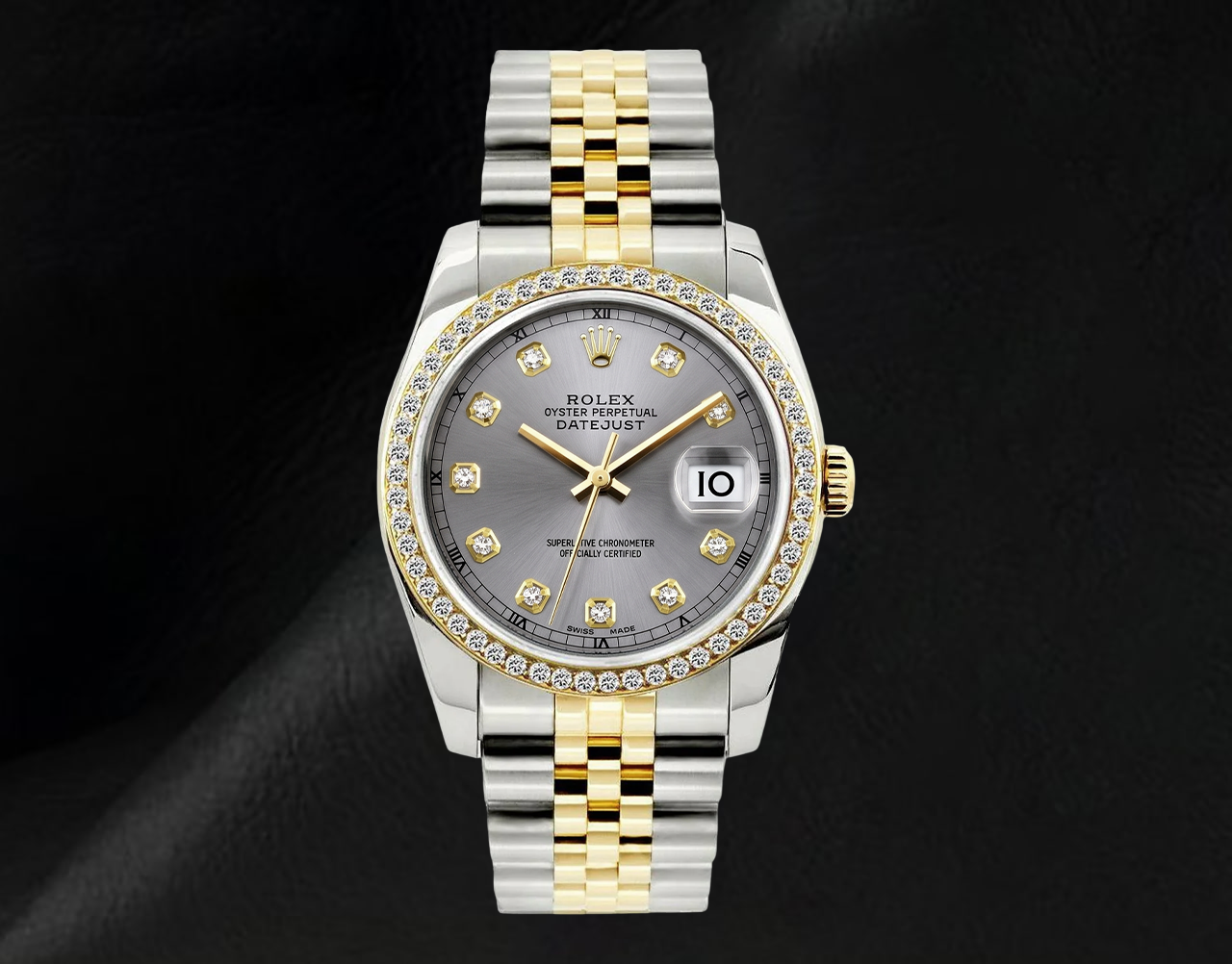 16233 Rolex Datejust 36 mm Montre Bicolore Cadran Diamants Gris