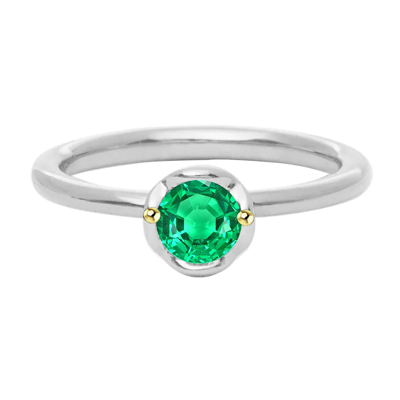 Taille Ronde Émeraude bague en Or 14K Bicolore – vue principale