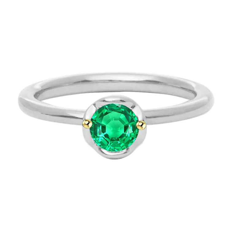 Taille Ronde Émeraude bague en Or 14K Bicolore – vue principale