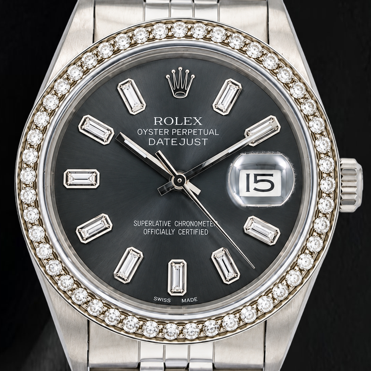Montre Rolex Datejust 16014 36 mm en Acier Inoxydable Cadran Diamants Gris