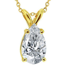 1.25 Ct. Collier Pendentif Réel Diamant Taille Poire Or Jaune