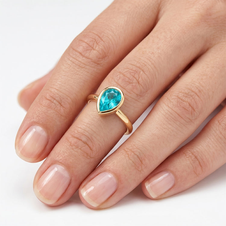 1,25 carats Tourmaline Paraiba Bague Pierre Précieuse en Or