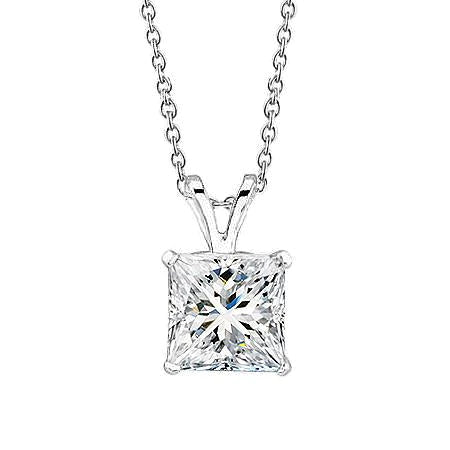 1.25 carats collier Réel diamant taille princesse pendentif or blanc 14K