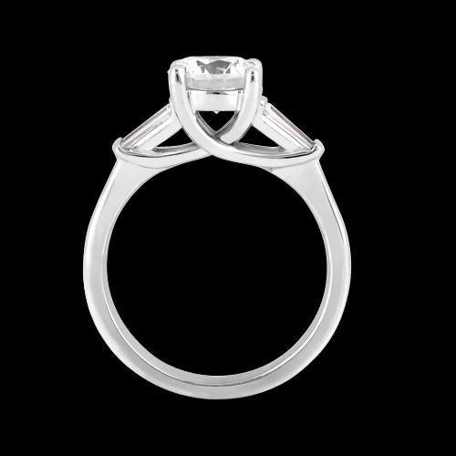 1.27 Carats Bague Trois Pierres Réel Diamant Rond & Baguette Or Blanc