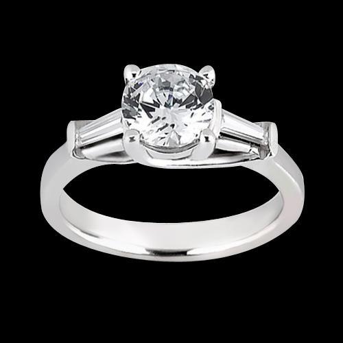 1.27 Carats Bague Trois Pierres Réel Diamant Rond & Baguette Or Blanc