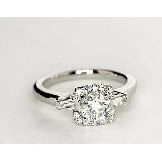 1.35 Carats Bague de Fiançailles Naturel Diamants Trois Pierres Or Blanc 14K