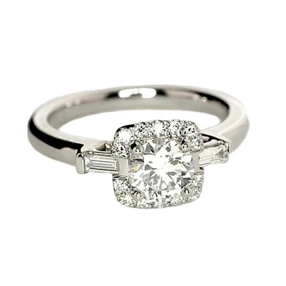 1.35 Carats Bague de Fiançailles Naturel Diamants Trois Pierres Or Blanc 14K