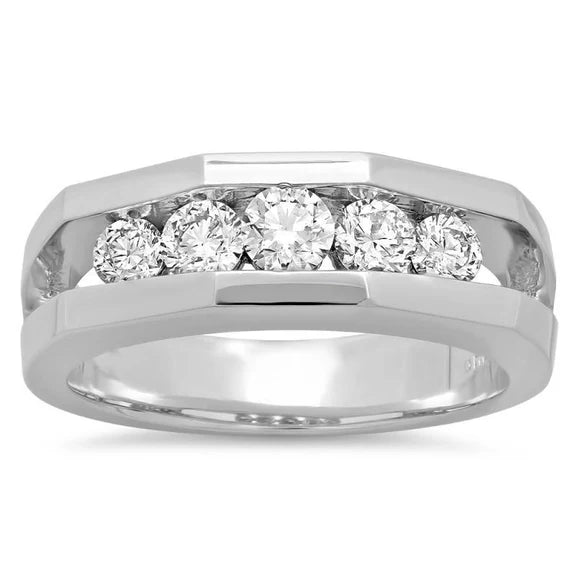 1.40 Carats Réel Diamant Bague De Fiançailles Pour Hommes Or Blanc 14K