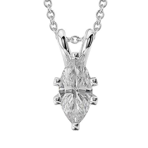 1.5 Carats De Réel Diamant Taille Marquise Dames Collier Pendentif Or 14K