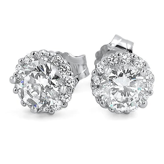 1.5 Ct. Réel Diamant Lady Studs Halo Boucle D'oreille Bijoux En Or Blanc
