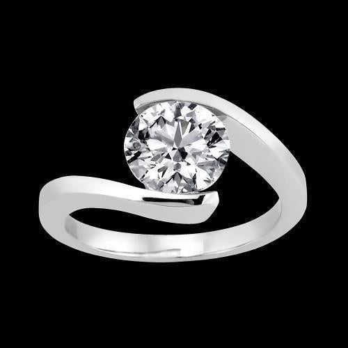 1.50 Carat Bague Solitaire Sertie Cathédrale Réel Diamant Or Blanc
