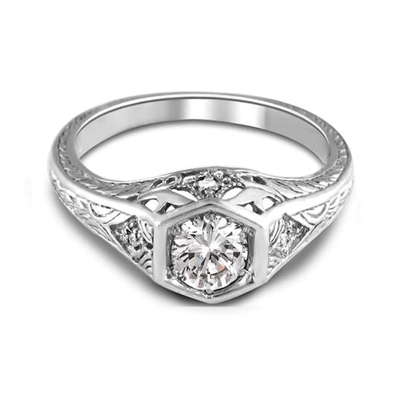 1.50 Carats Authentique Diamants Bague De Mariage Aspect Antique Or Blanc 14K