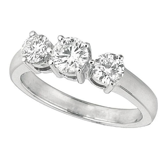 1.50 Carats Bague Anniversaire Trois Pierres Réel Diamant Rond Or Blanc 14K