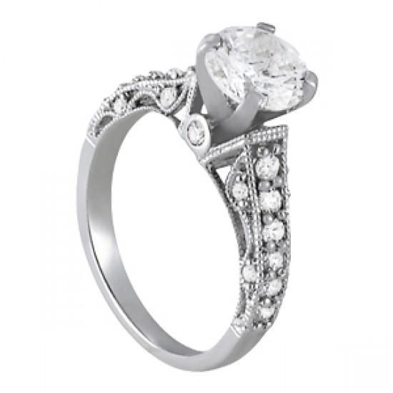 1.50 Carats Bague De Fiançailles En Véritable Diamant Rond De Style Antique En Or Massif 14K