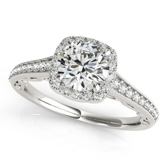 1.50 Carats Bague De Fiançailles Halo Véritable Diamant Rond Filigrane Or Blanc 14K