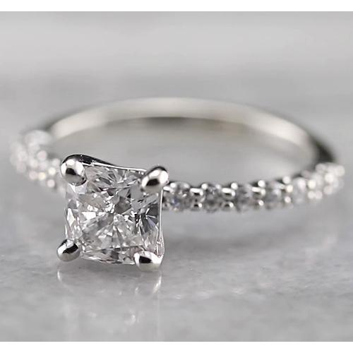 1.50 Carats Bague de Fiançailles Réel Diamant Radiant Or Blanc 14K
